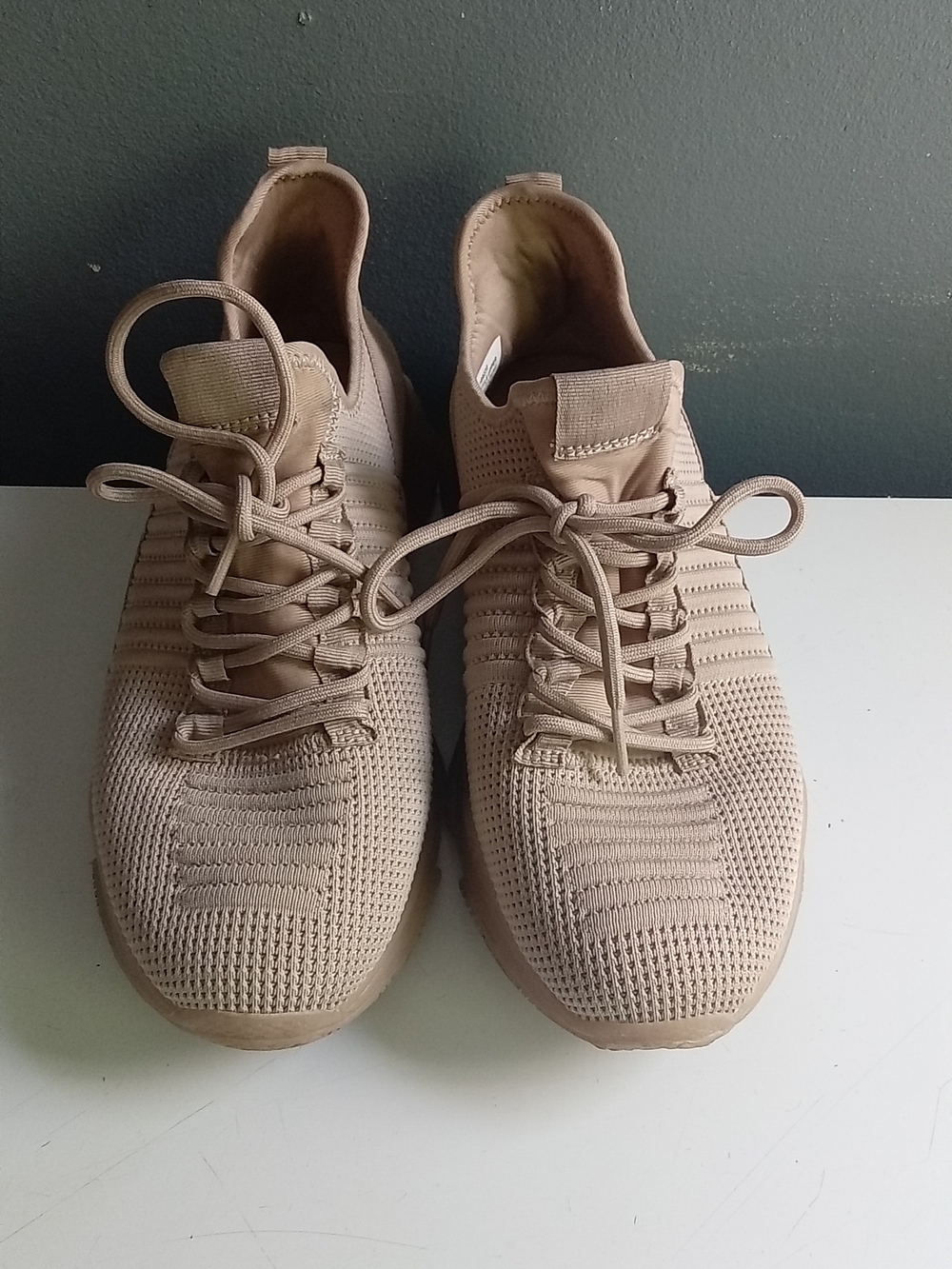 Tan Knit Lace Up Athletic Sneakers Chunkyโ Sole Beige 10WW 16189232
